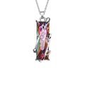 Silver rainbow moonstone pendant necklace featuring vintage rectangular crystal stone - Multi-Color Crystal