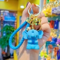 Cute blue elephant keychain with gold crown and pearl detail on blue braided strap - Leather Rope Set / Blue