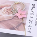 Pink resin flower hair clip with pearls and golden tassels for elegant hair styling - F0462 Gold Pink Lotus