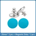 Set of 2 silver magnetic curtain buckles with 2 blue induction sheets, 20mm diameter - 20MM Round with Patch