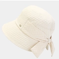 Elegant cream bow sun hat with bubble texture fabric and metallic logo detail - M (56-58cm) / White