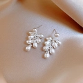 Minimalist silver beaded drop earrings with a metallic finish on smooth silk background - Silver (Silver Pin) / Silver
