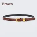 Brown crocodile embossed thin leather belt for women with a vintage golden pin buckle - Brown / 105cm