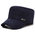 Gorra plana de pana azul marino para hombre con diseño térmico grueso y etiqueta - Ajustable / Azul marino