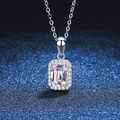Radiant cut Moissanite pendant necklace in S925 sterling silver with halo setting - 925 Silver / Moissanite 1ct (Emerald Cut)