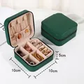 Dark green zipper PU leather jewelry box with portable 10x10x5cm storage design - Zipper Style / Dark Green