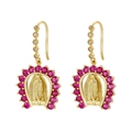 Boucles d'oreilles Marie dorées avec zircons magenta et micro-cristaux blancs - Plaqué Or Zirconium Rose Rouge
