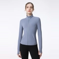 Slim fit lavender yoga sports jacket with full zip stand collar and thumb holes - S / Grayish Blue