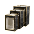 Three-piece marble pattern paper gift bags with large clear windows and gold trim - Black Marble With Gold Edge