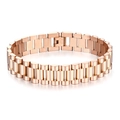 Detailed close-up of a 15mm rose gold stainless steel watch-style link bracelet - Rose Gold