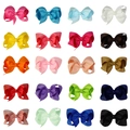Set of 20 colorful handmade 4-inch grosgrain ribbon hair bows for kids in a grid layout - 20 Colors Set 2