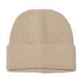Dettaglio della trama a costine e del risvolto del berretto in maglia calda color avena - M(56-58cm) / Beige