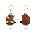 Brown bear leather Airtag keychain case with bee stripes and gold carabiner clip - Shh-Little Bear