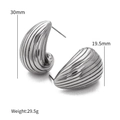 Silver chubby water drop earrings with striped texture and 30mm height dimension - Spiral Texture Teardrop Style (SE24011603SS)