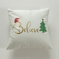 Funda de cojín navideño blanco con letras Believe doradas y diseño de árbol - Con Núcleo de Algodón 3D No Tejido de 400g / Estilo 2