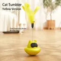Interactive yellow cat tumbler toy with spring feather and small bell in yellow color - Tumbler Toy / Yellow