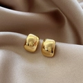 Minimalist geometric square hoop earrings with polished gold finish and 925 silver pins - A136 Gold Square Studs