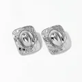 Textured silver rectangular stud earrings with hammered finish and minimalist design - Silver Style (PDE2769)