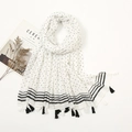 Polka dot and stripe cotton linen scarf with tassel fringe on a white background - Xb243-01 / 180*90CM