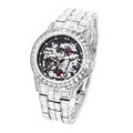 Luxury silver automatic skeleton watch with iced-out crystals and mechanical movement - Silver