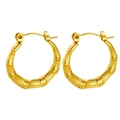 Polished golden stainless steel earrings with vintage bamboo texture design - Bionic Bamboo Vintage Gold