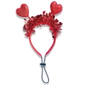 Red sequin heart headband for pets featuring festive glitter antennae and adjustable strap - Red Sequin + Red Tinsel (Pet Buckle)