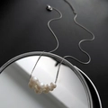Elegant natural baroque pearl necklace on mirror surface with minimalist silver chain - 04-K26 Titanium Steel White Natural Pearl Necklace Silver 4-Bead