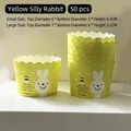 50-piece set of small yellow oven-safe muffin cups with cute rabbit patterns for baking - Yellow Rabbit