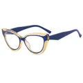 Navy blue and tortoiseshell TR90 cat eye glasses frames with blue light blocking lenses - Transparent Tea with Blue Legs