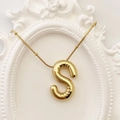 Golden balloon-style necklace with chunky 3D letter S pendant on a white background - Gold Letter S