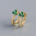 Luxurious gold flower hoop earrings with green stones and white pavé cubic zirconia - 925 Silver / Golden (Green Stone)