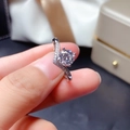 Silver V-shaped moissanite ring featuring a round center stone and diamond accents - 1 Carat [6.5mm] Ljz-63 / Adjustable Open