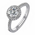Sparkling S925 sterling silver halo engagement ring with round zircon and open band - J0170-Halo Round Setting