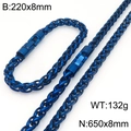 Parure de bijoux chaîne panier bleue avec collier et bracelet en métal poli 8mm - Bleu (8mm)