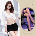 Sexy secretary uniform costume with white cutout top, black mini skirt and lace stockings - One Size / White Long Sleeve Secretary + Black Silk Stockings