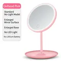 Miroir de maquillage rose avec surface ronde agrandie et socle de rangement stable - Sans Lumière / Rose