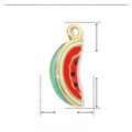 Detail showing 18x6mm watermelon charm made of stainless steel and red enamel - Red Green Watermelon Pendant