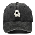 Casquette de baseball en denim délavé gris anthracite avec broderie fantôme blanche unisexe - Taille unique / Noir