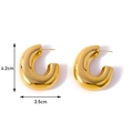 Polished golden C-shaped geometric hoop earrings measuring 4.2cm by 3.5cm for women - Gold Thick Large C-Shaped / 4.2cmx3.5cm