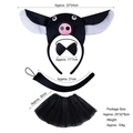Pink pig animal costume set with headband, bow tie, tail, and tutu for kids' party - 3D Black Pig 4-Piece Set (Headband+Bowtie+Tail+Tutu Skirt)