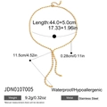 Detailed dimension guide for 18K gold stainless steel Y-necklace with bead chain and tassel - Minimalist Bead Chain Style (JDN0107005) / Gold