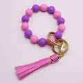 Schlüsselanhänger aus Silikonperlen in Rosa und Lila mit Strass-Zwischenringen und Quaste - Pink-violette Perlen/Rosa Quaste