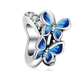 Silberne Charm-Perle mit blauen Emaille-Schmetterlingen und Zirkonia für Armbänder - Blauer Schmetterling Pave Perle (020)
