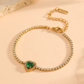 Bracelet coeur doré avec pierre centrale verte émeraude et zircons transparents - Style Zirconia Vert Doré (K307)