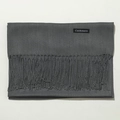 Detailed macro view of dark grey cashmere scarf texture with fringe and quality label - 70cm / Heather Grey