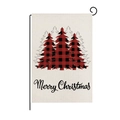 Linen Christmas garden flag with red plaid tree and Merry Christmas text print - Style ZQ008-11 (Single Plaid Tree)