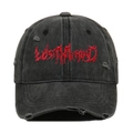 Verwaschene graue Baumwoll-Basecap mit roter Lost My Head Stickerei im Gothic-Stil - Einheitsgröße / Schwarz