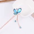 Golden butterfly hair pin with blue gemstones and hanging tassel for hanfu dresses - Gold Blue Gem Butterfly Tassel (FZ011)