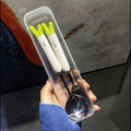 Portable stainless steel cutlery set with cartoon spoons in a clear storage box - Scallion Spoon Fork Set (With Box)