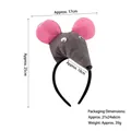 Plush mouse headband for kids in grey fabric with pink ears, 25cm height size guide - 3D Grey Mouse